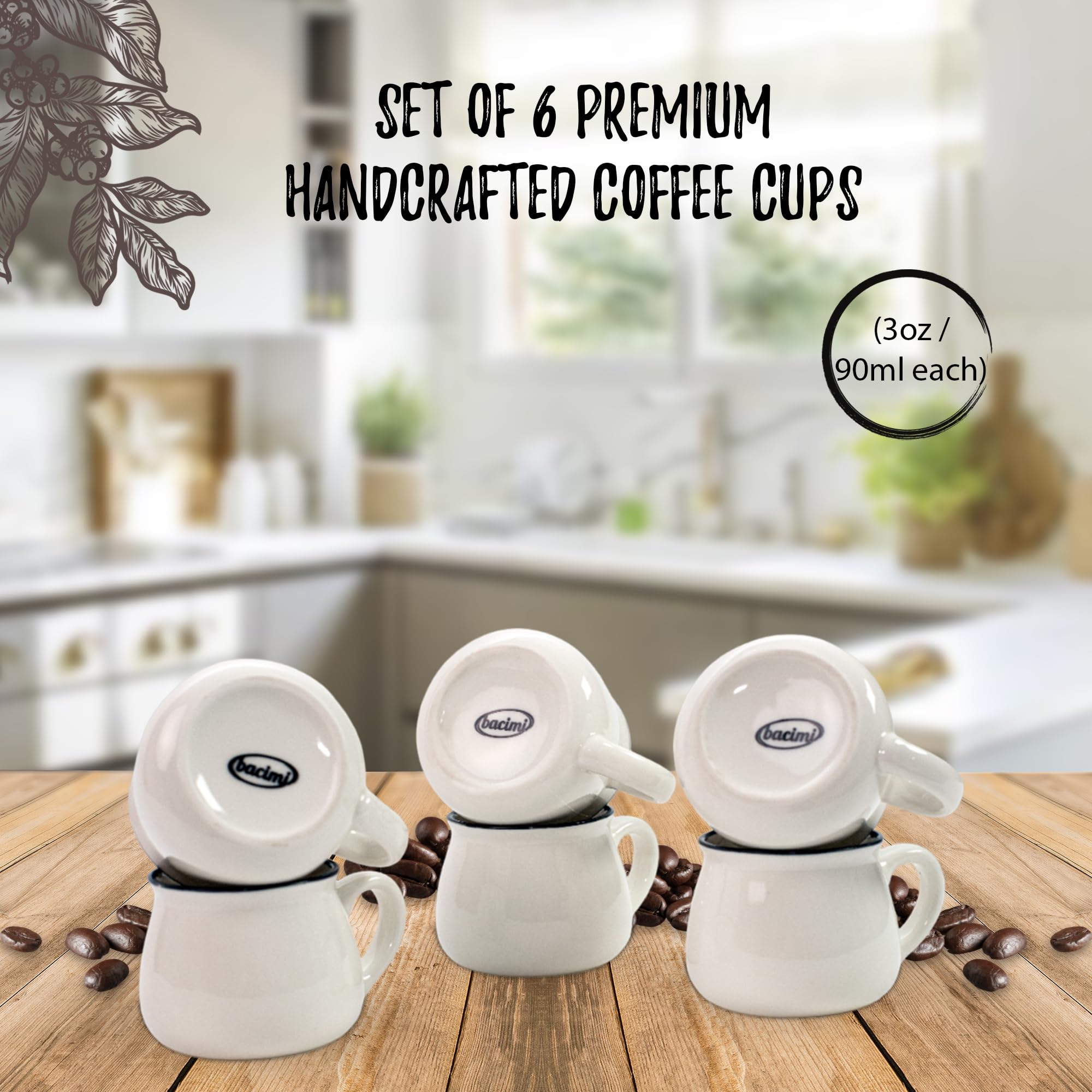 Mini Ceramic Coffee Mugs (Set of 6 / 3oz) - Small Drinking Cups
